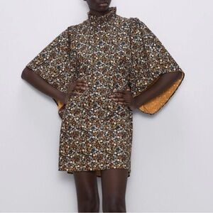 Zara Floral Mini Dress - Black, White, Yellow